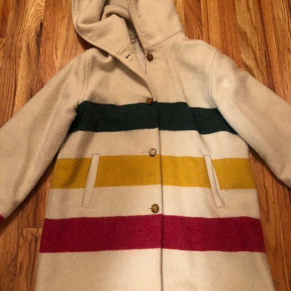RARE Vintage Woolrich Hudson's Bay Company Striped Wool Coat - Picture 3 of 7